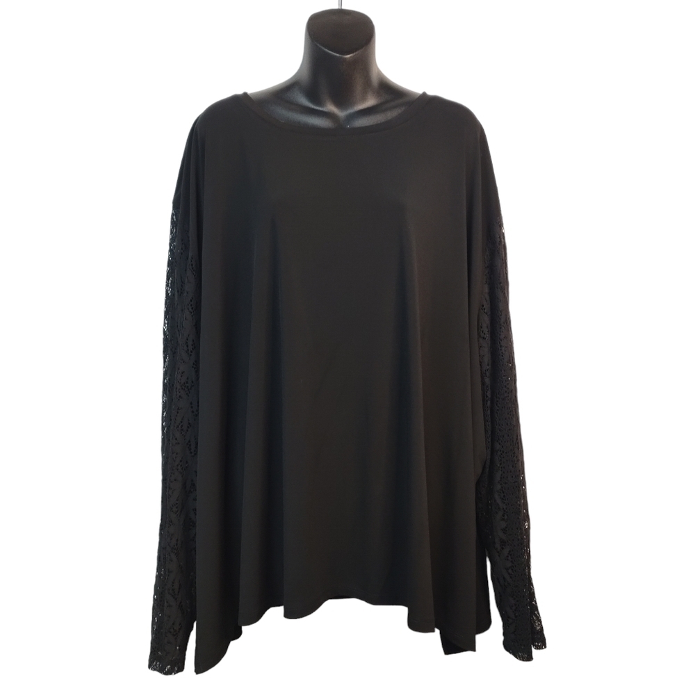 Glitzy Women's Black Stretch Lace Sleeve Oversized Top Blouse Size 6XL